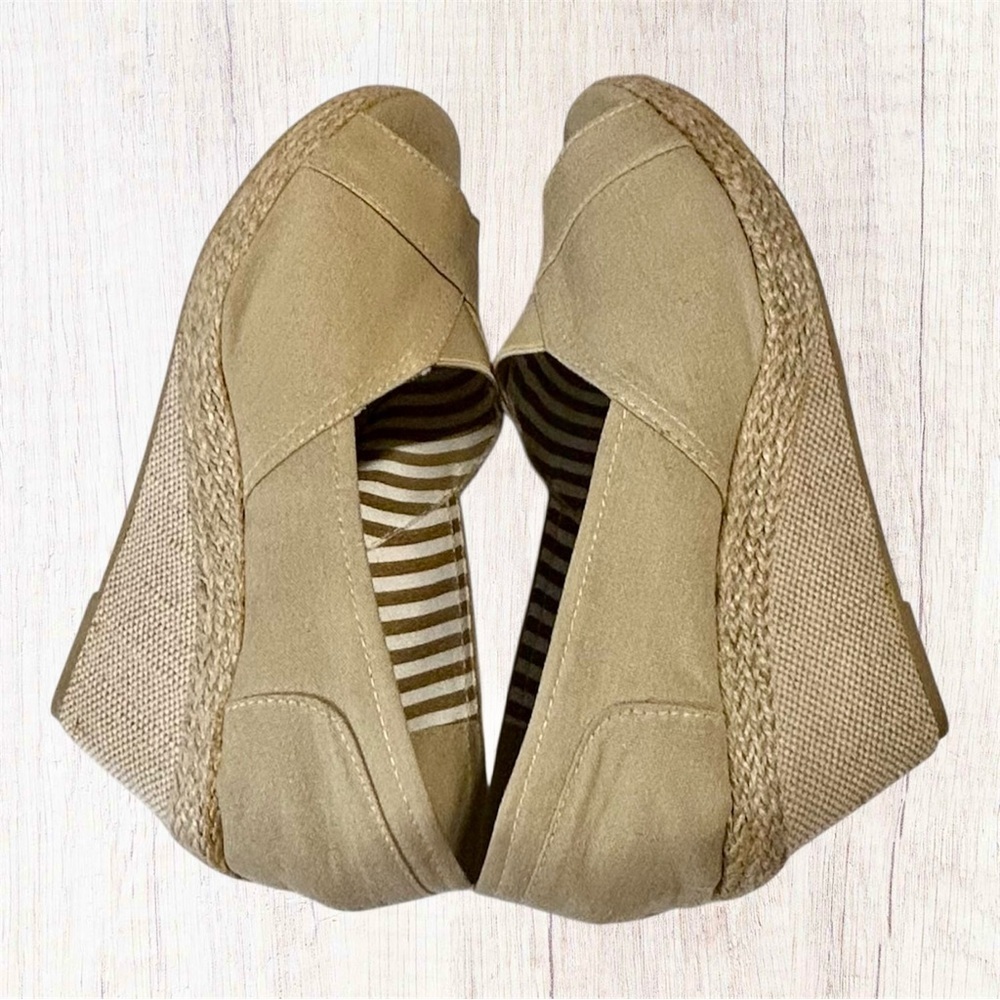 Bongo Peep Toe Espadrille Wedge Shoes Tan Canvas Boho Summer Size 9.5 - Picture 4 of 10